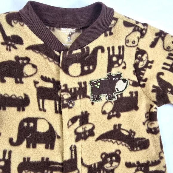 NWT  NEWBORN BOYS Fleece FOOTIE Tan & Brown Animal SLEEPER (Q6) - Picture 2 of 3